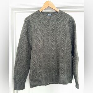 Todd Snyder Olive/Army Green Cable Knit Crewneck 100% Wool Sweater